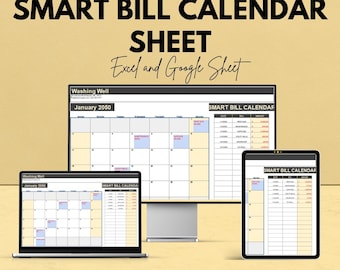 Smart Bill Calendar Template - Excel & Google Sheets - Track Bills and Due Dates - Organize Monthly Payments - Budget Management