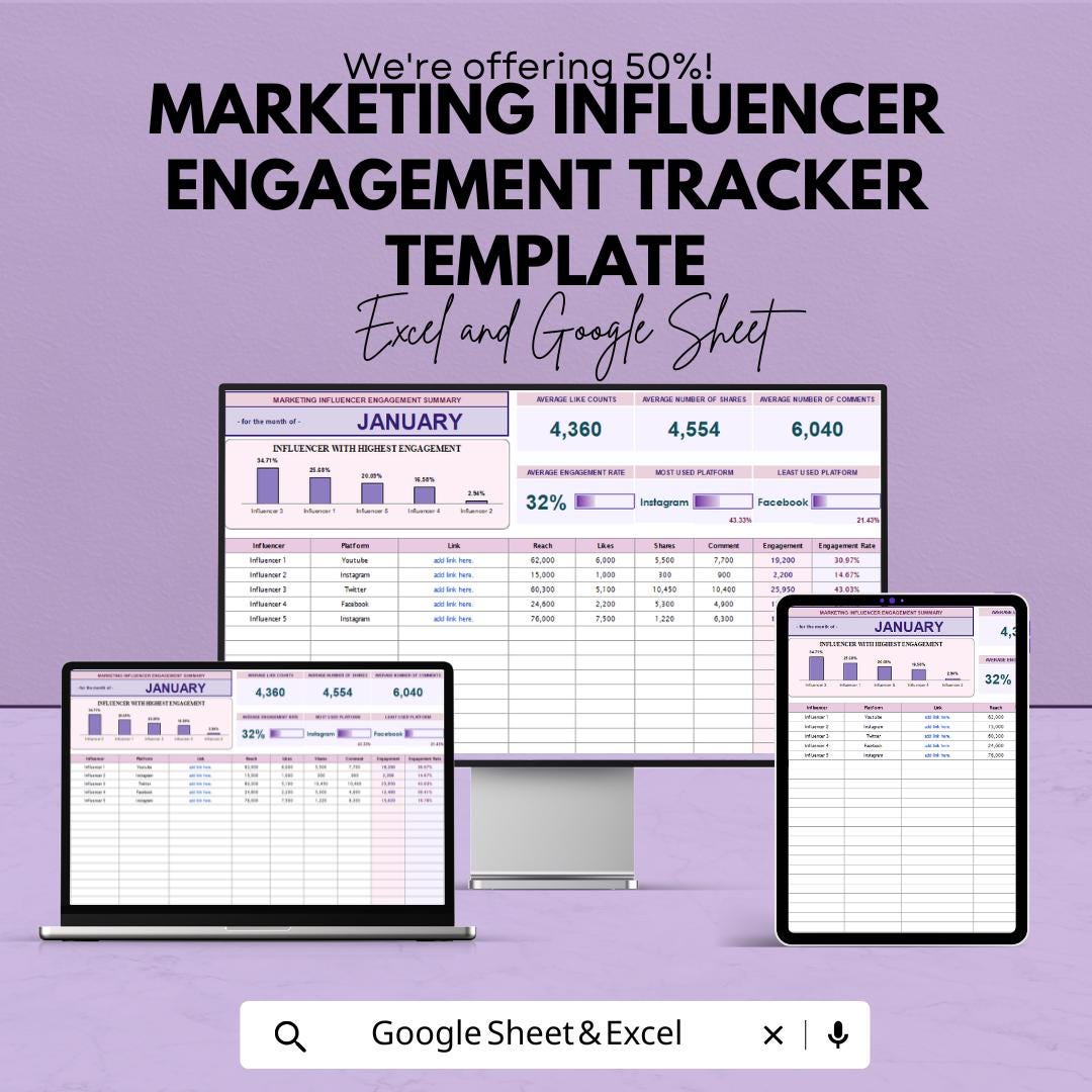 Influencer Engagement Tracker Template | Social Media Engagement ...