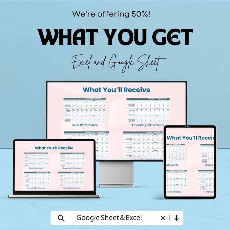 KPI Performance Sheet | Excel & Google Sheets Dashboard for Tracking ...