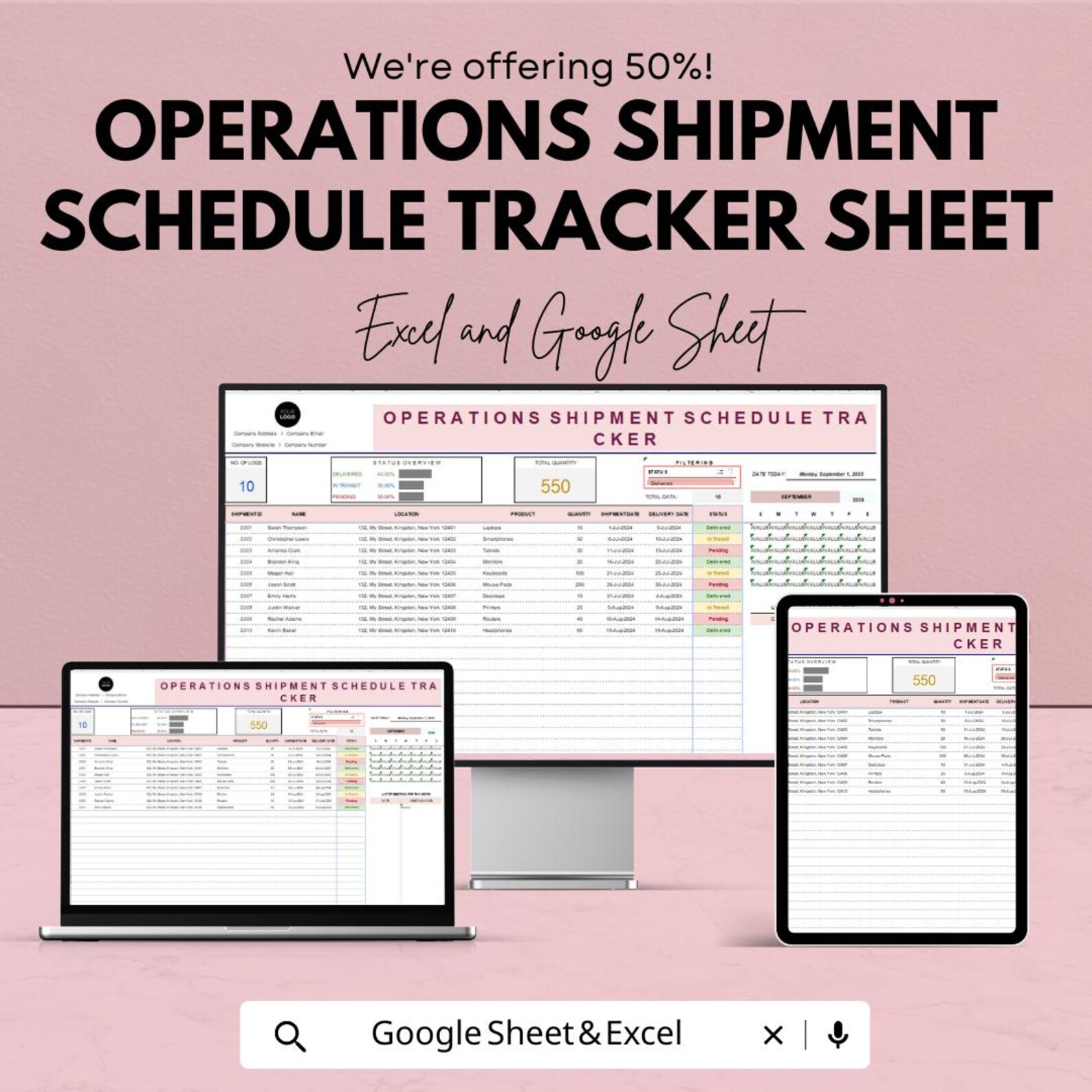 Operations Shipment Schedule Tracker Sheet | Excel & Google Sheet ...