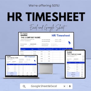 Plantilla de hoja de horas de RR. HH. para Excel y Hojas de Cálculo de Google: Registro de horas de empleados, registro de nóminas y registro de trabajo personalizable