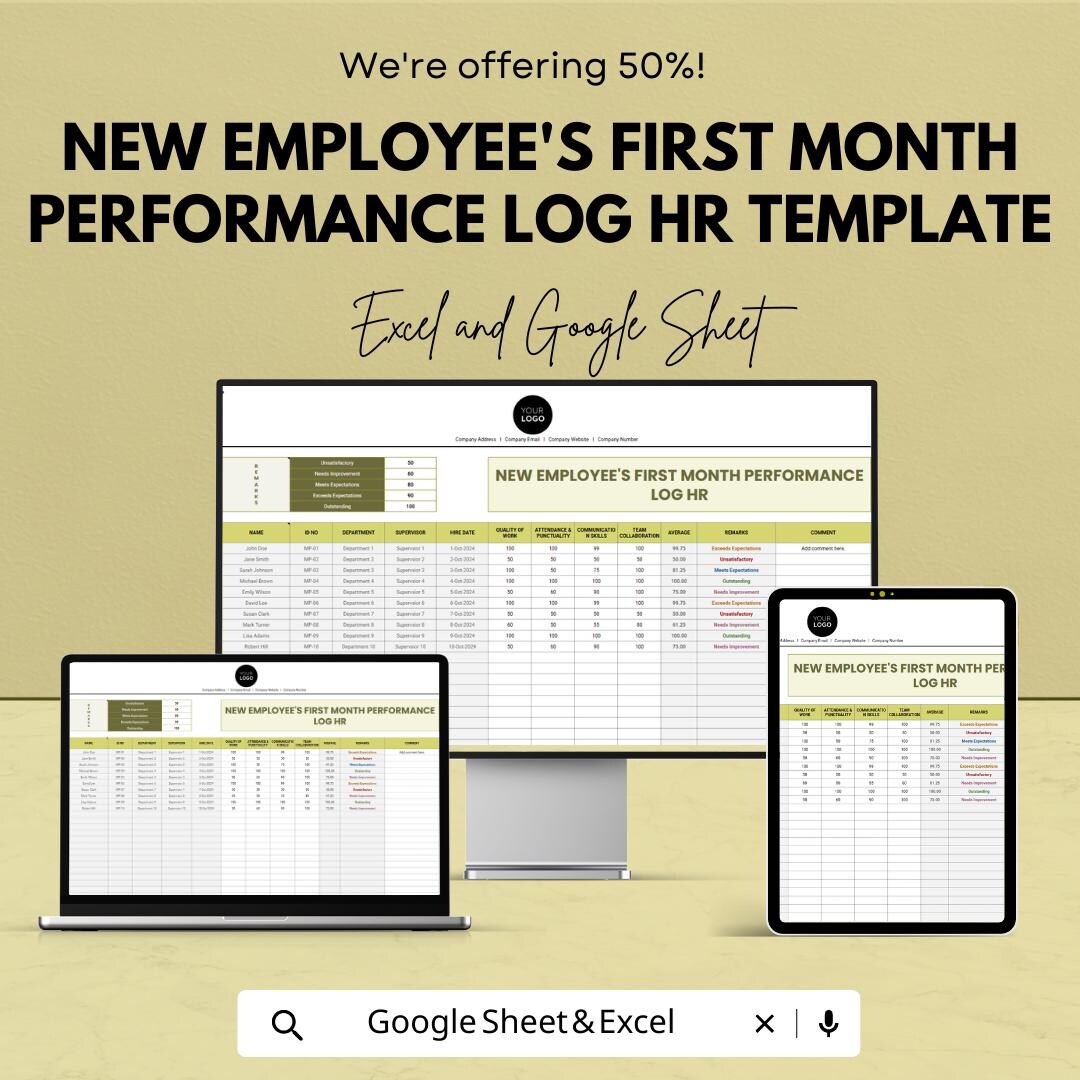 New Employee First Month Performance Log, HR on Boarding Tracker ...
