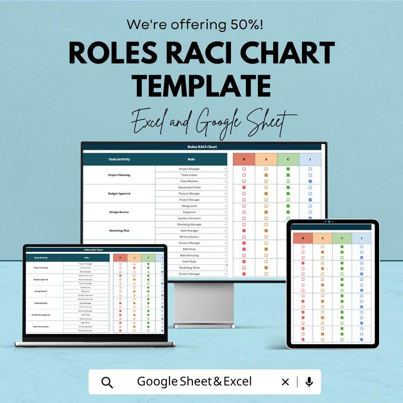 RACI Matrix Template | Roles Responsibility Chart | Project Management ...