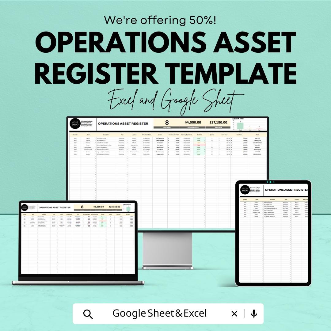 Operations Asset Register Template | Asset Management Spreadsheet ...