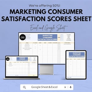 Marketing-Verbraucherzufriedenheits-Ergebnisseite | Google Sheets Vorlage für Kunden Feedback | Ergebnis-Tracker | Sofort Download
