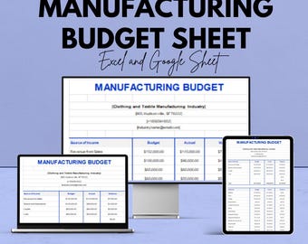 Herstellungsbudget Blatt Excel und Google Sheets | Kosten Tracker, Forecasting und Kosten Vorlage für Fabrik & Produktion