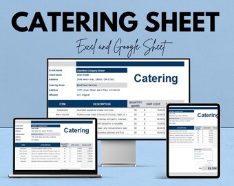 Catering Sheet Template | Excel and Google Sheet | Event Planning & Catering Budgeting