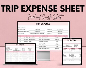 Trip Expense Sheet - Travel Budget Tracker for Business, Personal Trips - Google Sheets & Excel Template