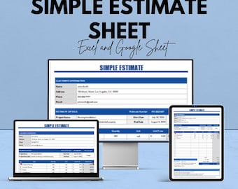Einfache Kalkulationstabelle für Excel und Google Sheets | Einfach zu verwendende Kostenschätzungsvorlage für Projekte | Sofort herunterladbare Vorlage