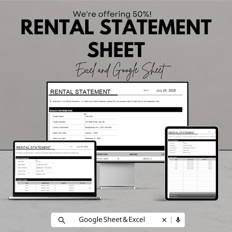 Rental Statement Template | Google Sheets & Excel | Rent Ledger ...
