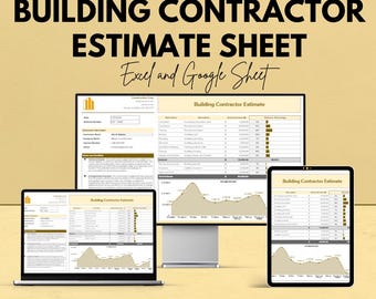 Building Contractor Estimate Sheet | Editable Excel & Google Sheet | Construction Budgeting Template | Project Cost Estimator