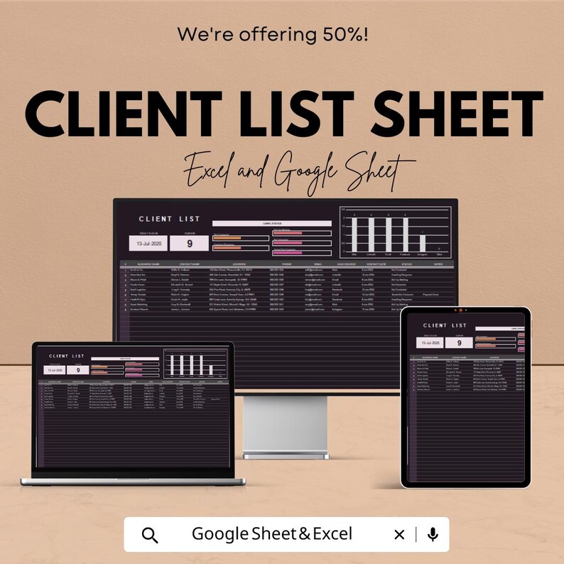 Client List Template | Excel & Google Sheet | Organize Contacts, Track ...
