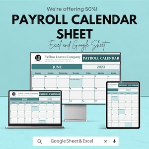Payroll Calendar Sheet - Excel & Google Sheet - Track Pay Periods, Employee Hours, and Payroll Management Template