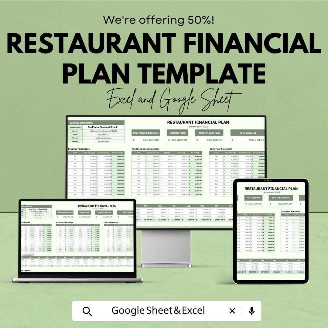 Restaurant Financial Plan Template | Restaurant Budget Spreadsheet ...