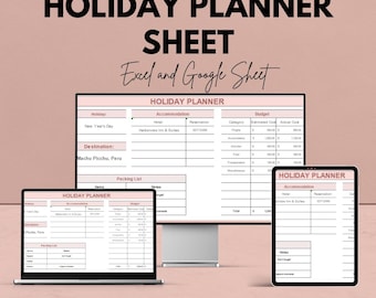 Holiday Planner Sheet - Travel Itinerary, Budget Tracker, Packing List, Google Sheets & Excel Template, Vacation Planner, Instant Download