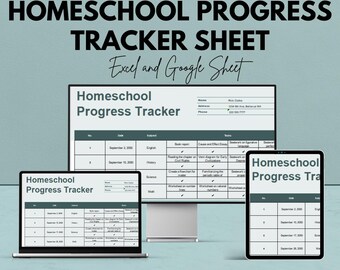 Homeschool Progress Tracker Sheet | Excel & Google Sheet | Study Planner Template | Academic Progress Chart | School Performance Tracker