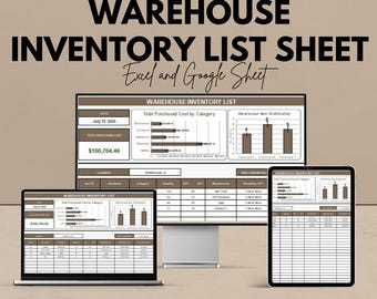 Blad met magazijninventarislijst | Excel en Google Spreadsheets | Track voorraad in/uit | Gebaseerd op streepjescodes en categorieën | Sjabloon voorraadbeheer
