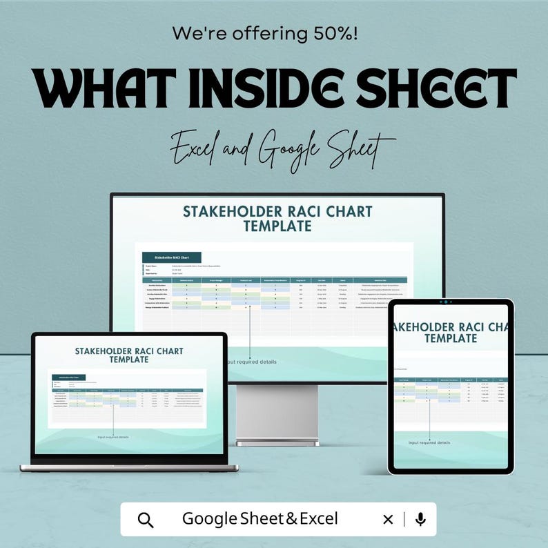 Stakeholder RACI Chart Excel and Google Sheets Template - Project ...