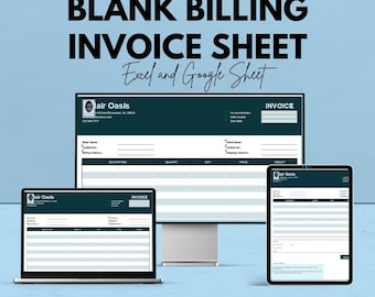 Blank Billing Invoice Sheet | Excel & Google Sheets Template | Invoice Generator | Customizable Billing Template | Instant Download