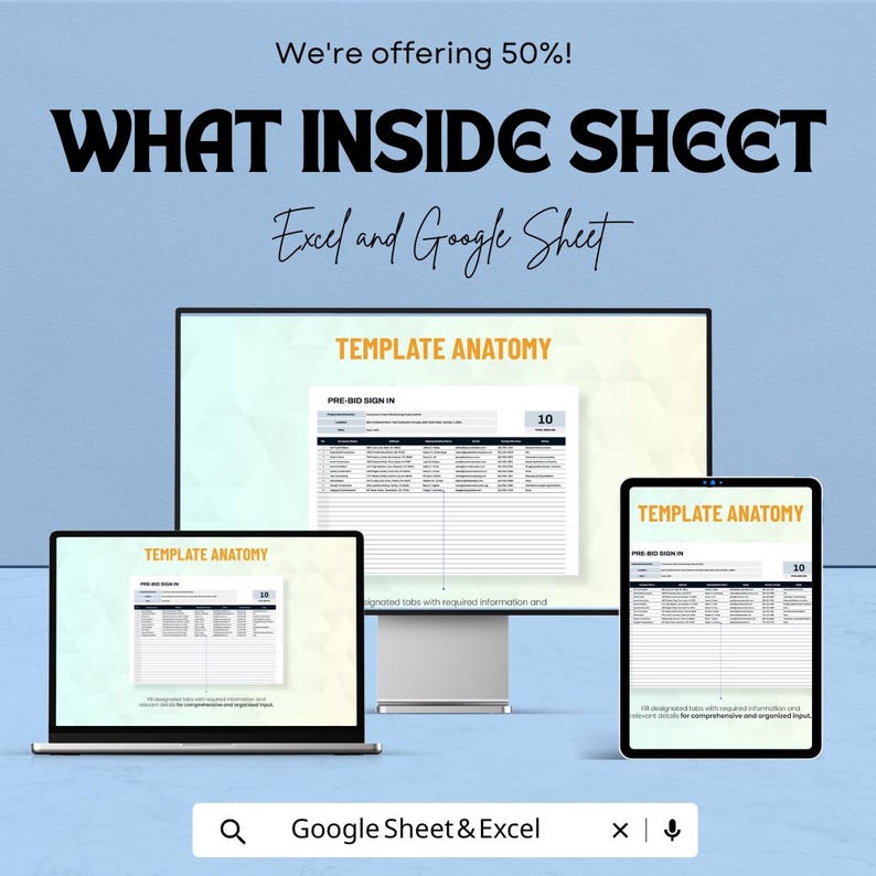 Pre-bid Sign-in Sheet | Excel & Google Sheets Template | Bid Meeting ...