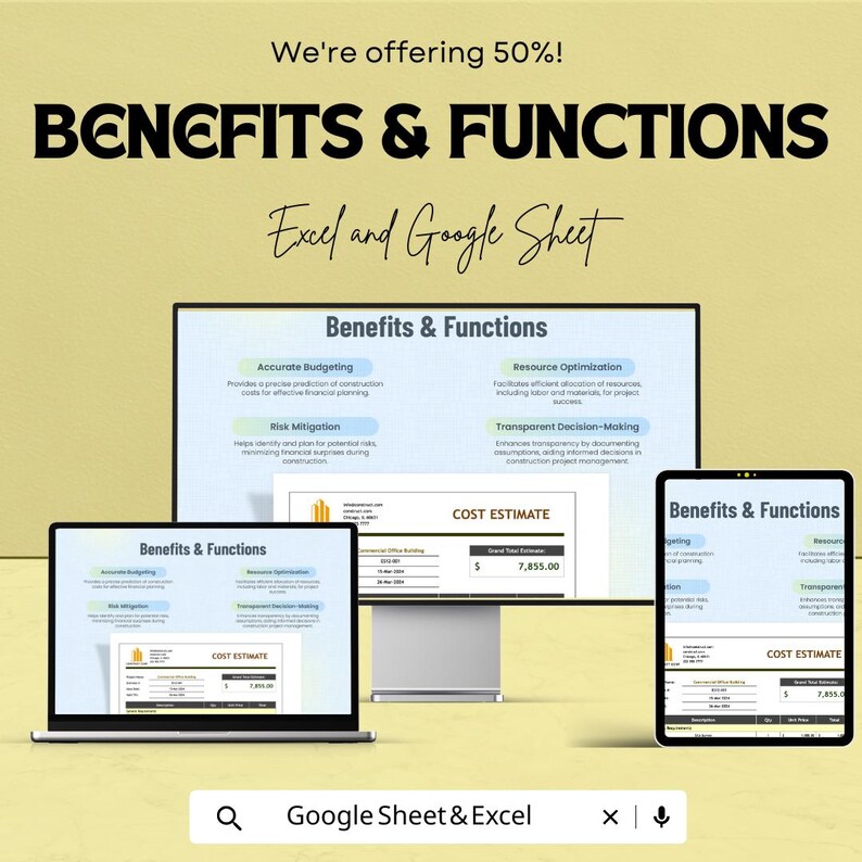 Construction Cost Estimate Template | Excel & Google Sheets | Building ...
