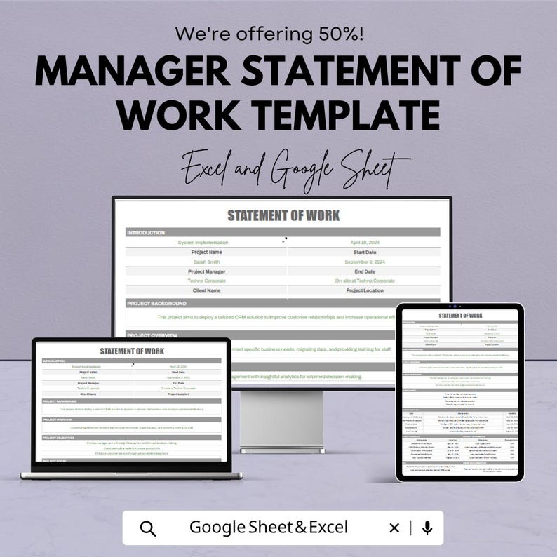 Statement of Work Template | Manager SOW Template | Project Scope ...