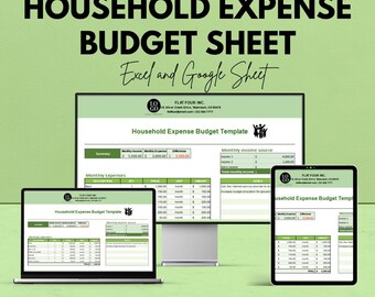 May include: A promotional image for a household expense budget sheet, available in Excel and Google Sheet formats. The image shows the budget sheet displayed on a laptop, a monitor, and a tablet. The text "We're offering 50%!" is at the top.