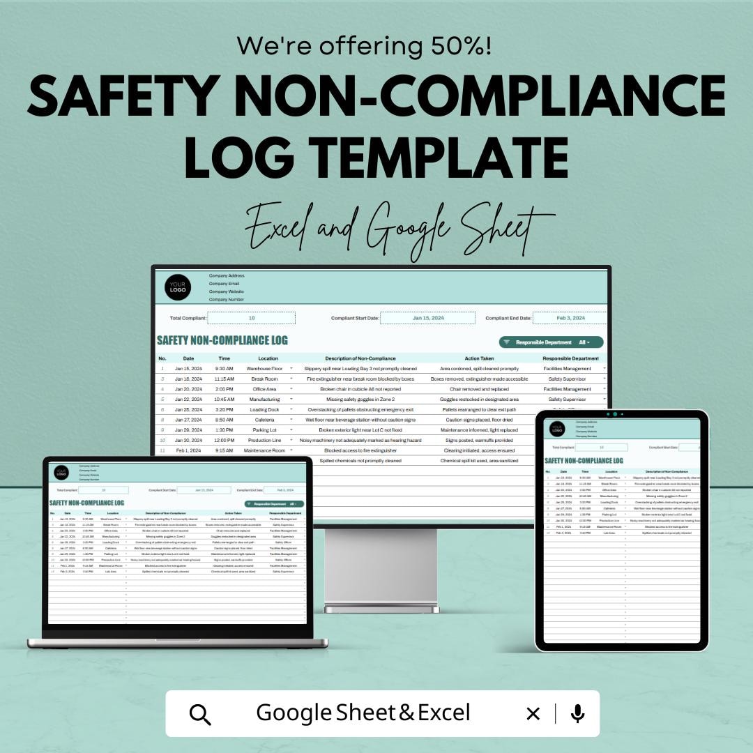 Compiance Logbook Safety Non-compliance Log Template | Incident Report Tracker | OSHA ...