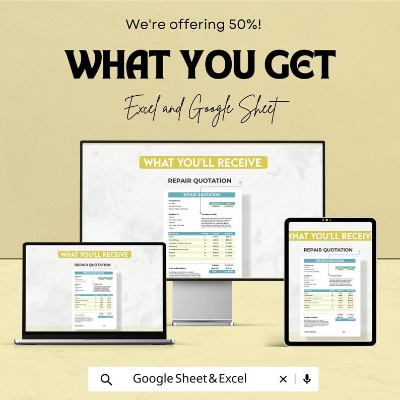 Repaur Quotes Sample Repair Quotation Sheet - Excel and Google Sheets Template | 50% ...