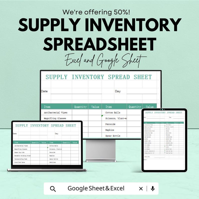 Supply Inventory Spreadsheet for Excel & Google Sheets - Track Supplies ...
