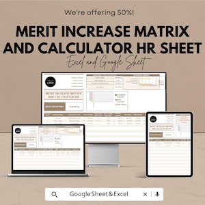 HR-blad voor verhoging van verdienstenmatrix en rekenmachine | Sjabloon salarisaanpassing werknemer | Excel en Google-spreadsheet | Tracker voor HR-salarisverhoging
