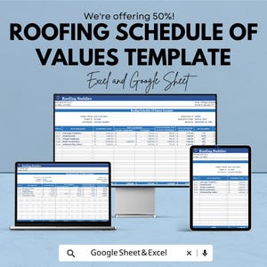 Roofing Schedule Of Values Template | Construction Schedule of Values | Contractor Payment Template | Progress Billing Template