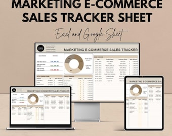 Marketing E-Commerce Sales Tracker Sheet | Excel and Google Sheets Template | Business Order & Revenue Dashboard
