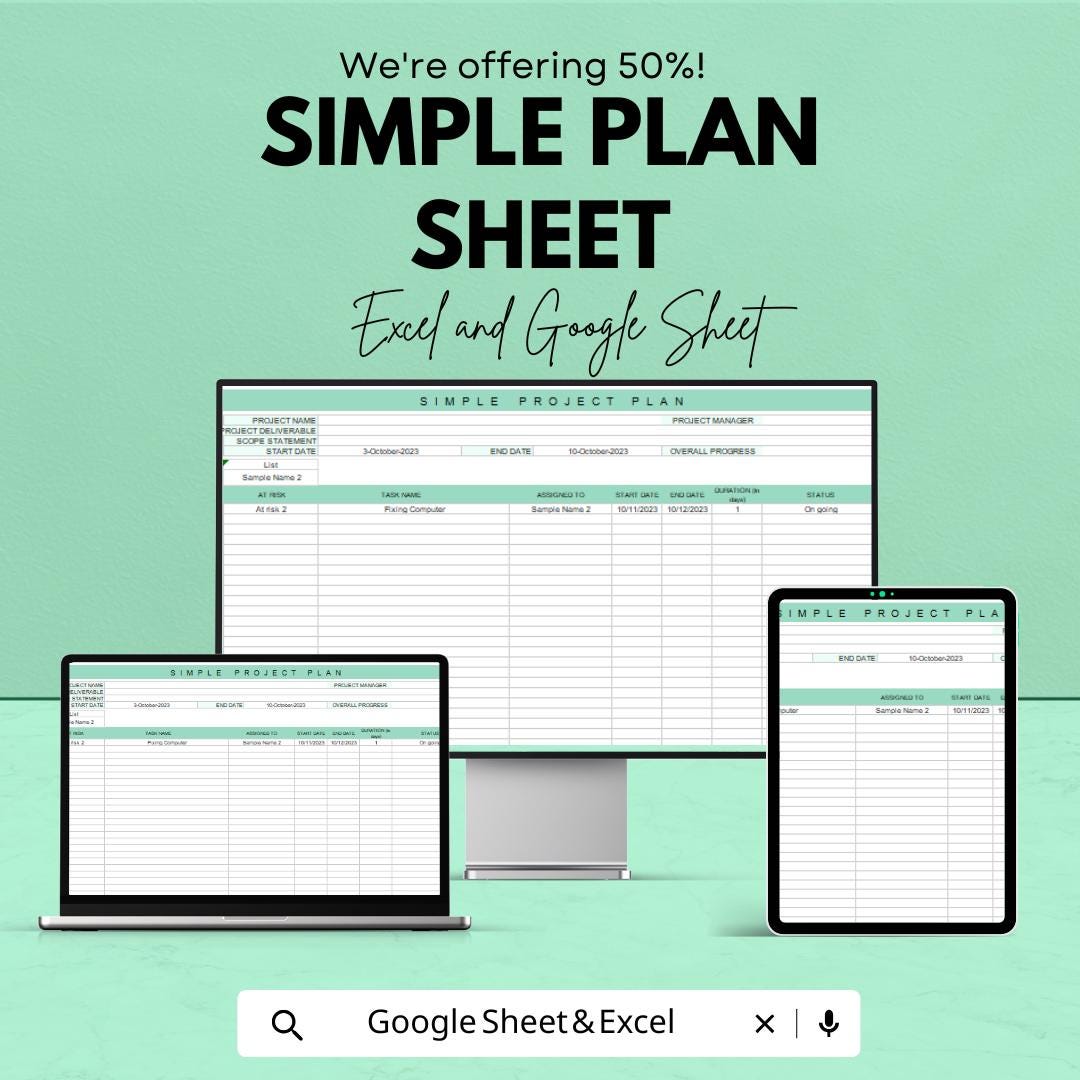 Simple Plan Sheet | Project Planning Template in Excel & Google Sheets ...