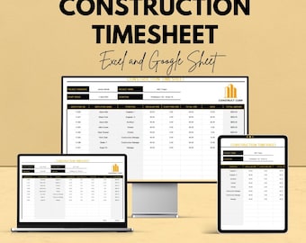 Construction Timesheet Template | Excel & Google Sheet | Track Hours, Crew, Costs | Project Management Spreadsheet