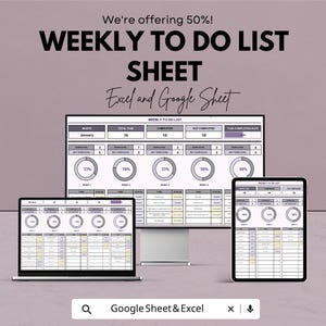 Weekly To Do List Sheet - Google Sheets Template for Task Organization, Prioritize Weekly Tasks, Productivity Tracker, Task Completion Rate