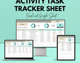 Activity Task Tracker Sheet - Excel & Google Sheets Template | Task Management Tool | Boost Productivity | Work Planner for 2024