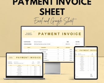 Payment Invoice Sheet | Excel and Google Sheets Template | Customizable Invoice Template | Payment Tracker | Instant Download