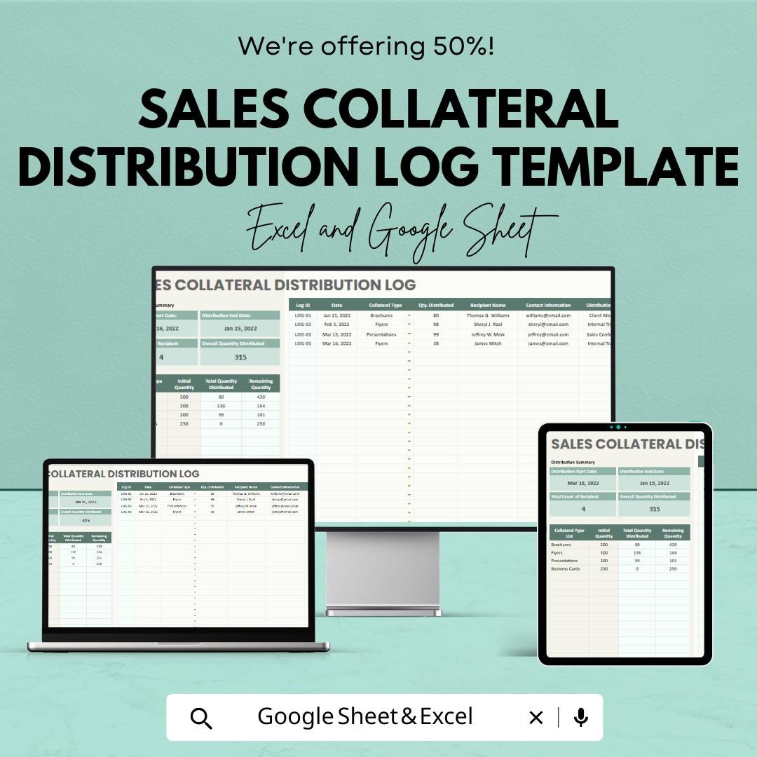 Sales Collateral Distribution Log Template | Marketing Asset Tracker ...