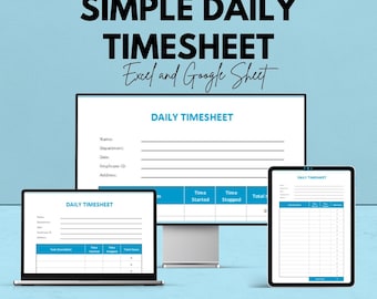 Einfache tägliche Stundenzettel-Vorlage für Excel & Google Sheets | Zeiterfassung | Sofortdownload | 50% Rabatt