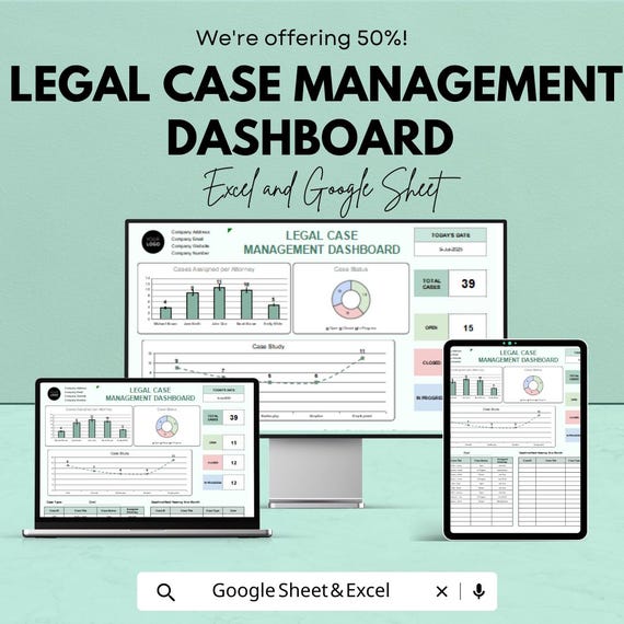 Legal Case Management Dashboard Sheet | Google Sheets Template for Case Tracking | Legal Case Overview | Task & Deadline Management