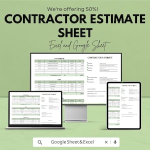 Contractor Estimate Template for Construction Projects | Excel & Google Sheets | 50% OFF