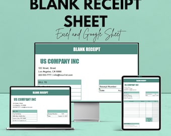Blank Receipt Sheet for Excel & Google Sheets – Customizable Template | Digital Download – 50% OFF