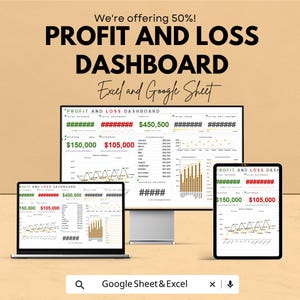 Profit and Loss Dashboard Sheet for Excel and Google Sheets | Financial Tracking Template | Budget, Revenue, Expense Planner |