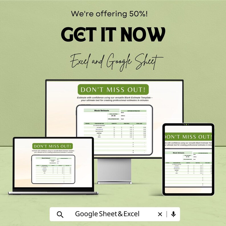 Blank Estimate Sheet | Excel & Google Sheets Template | Professional ...