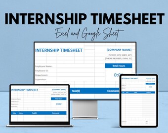 Internship Timesheet | Excel and Google Sheets Template | Track Hours & Tasks | Simple Internship Log | Instant Download