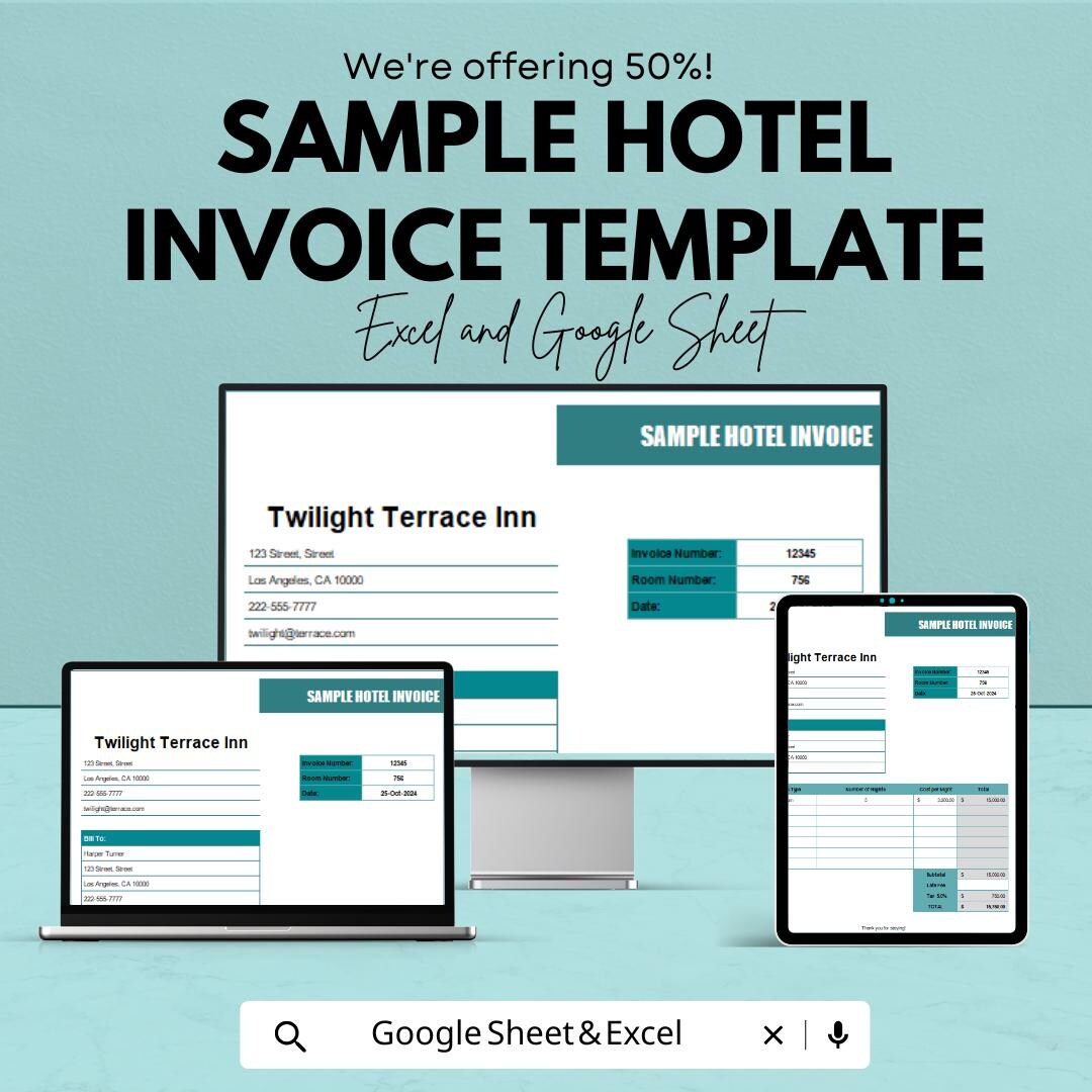 Hostel Invoice Example Sample Hotel Invoice Template | Hotel Billing Spreadsheet | Printable ...