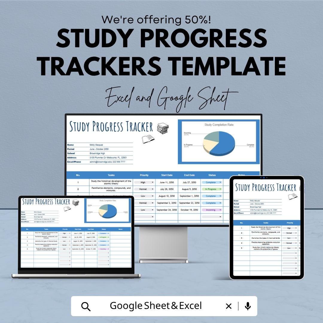 Study Progress Tracker Template | Student Study Planner | Study Tracker ...