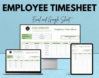 Mitarbeiter Stundenzettel | Excel & Google Sheets | Time Tracker für Arbeitsstunden | Überstunden Rechner | Sofort Download