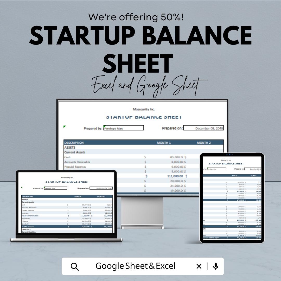 Startup Balance Sheet – Editable Google Sheet & Excel Template ...